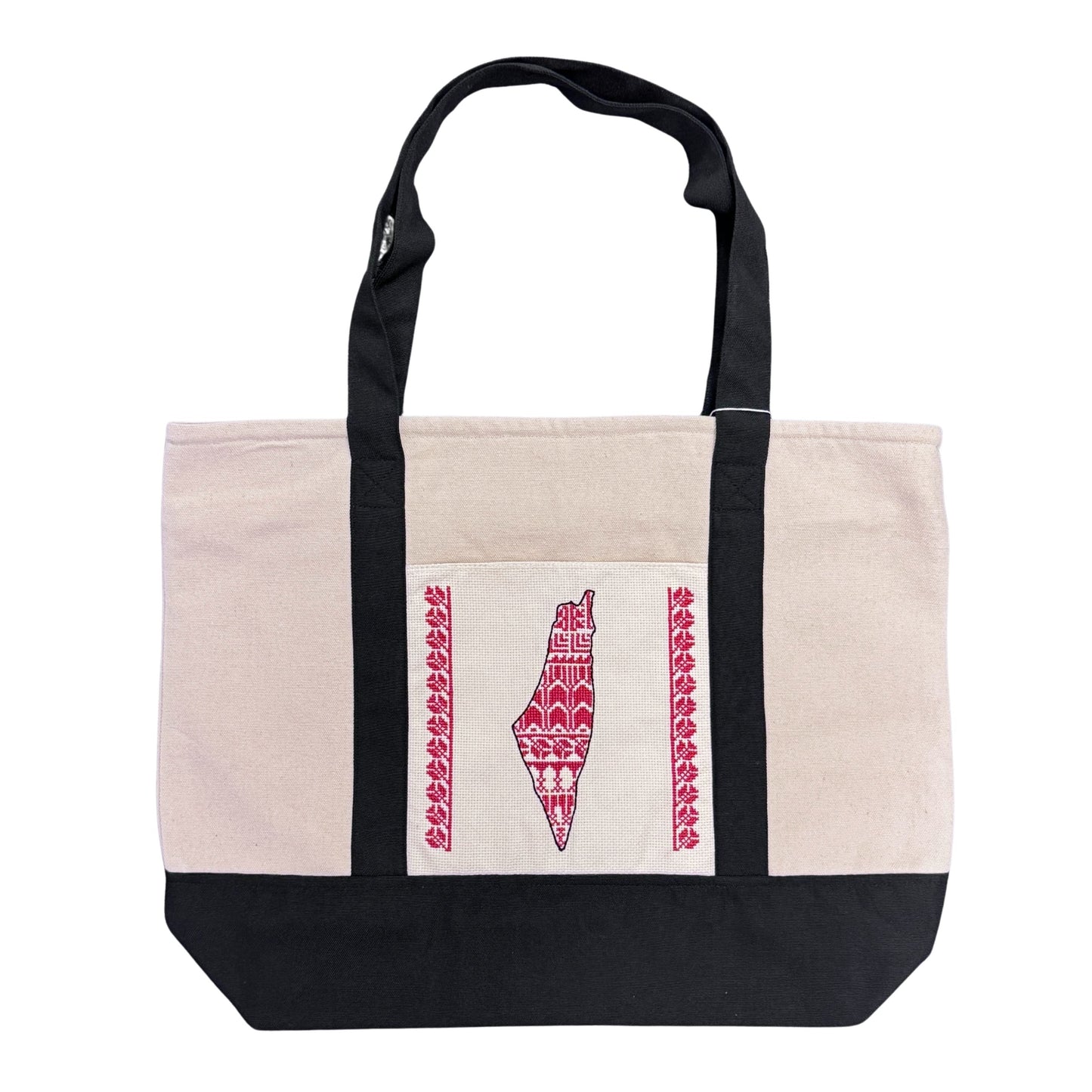 Embroidered Tote (Natural/Black) - Palestine Map