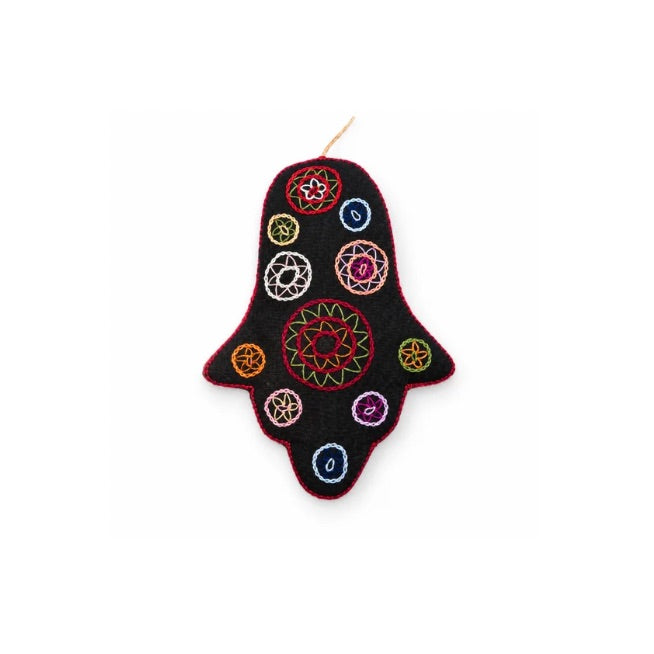 Embroidered Hamsa Wall Hanging - Black