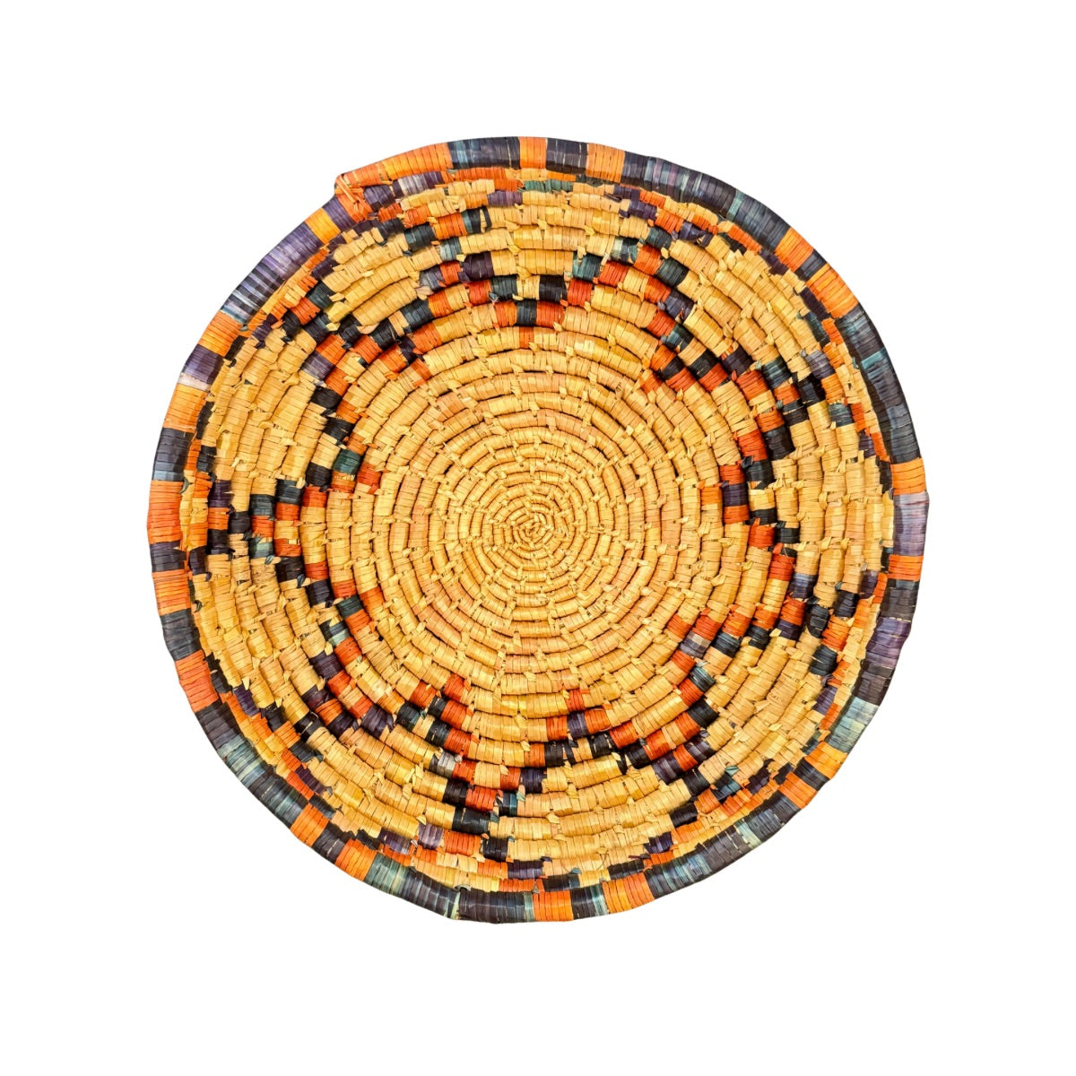 Basket by Women in Salfit (15") - Blue and Orange Starflower