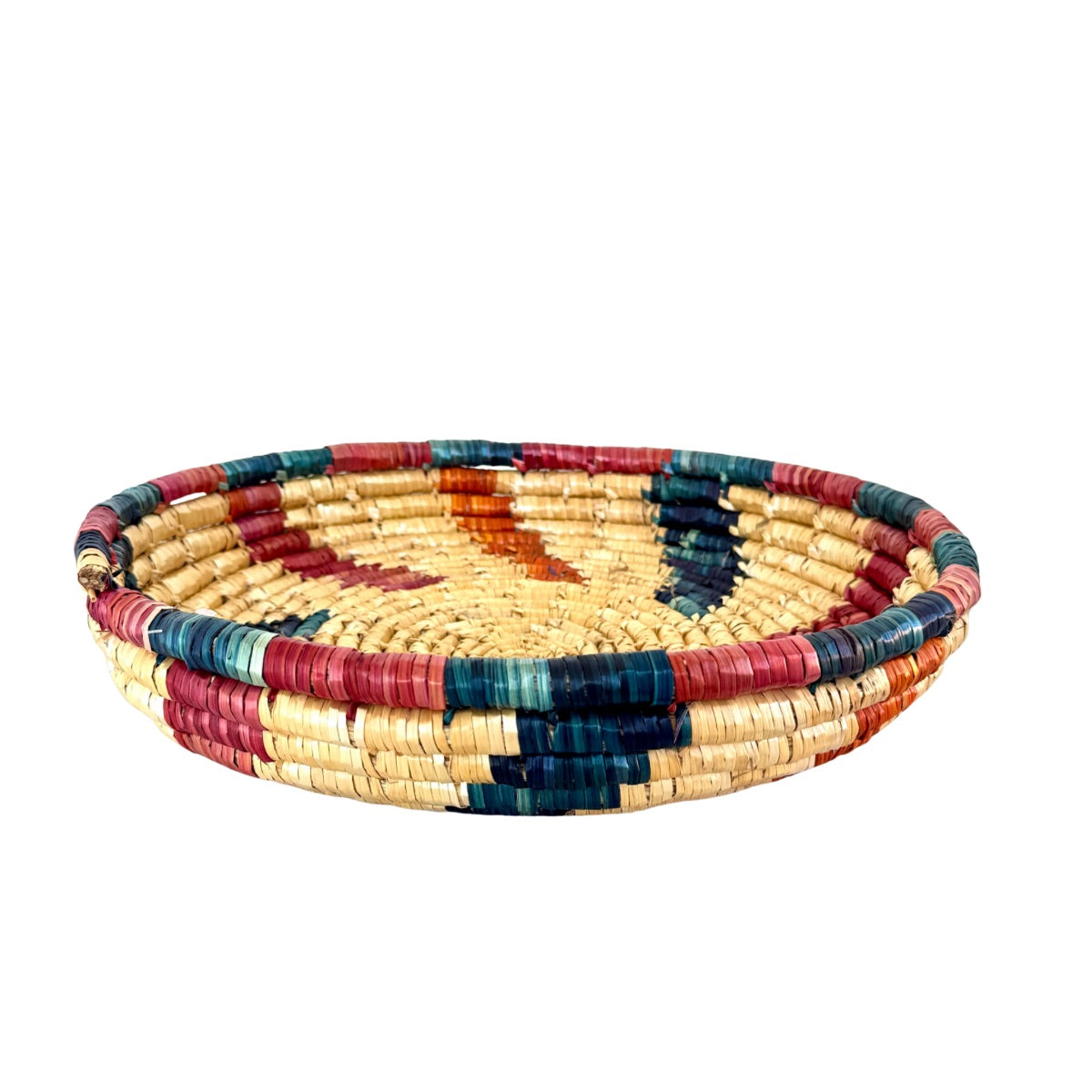 Basket by Women in Salfit (15") - Pink, Orange and Blue Swirl