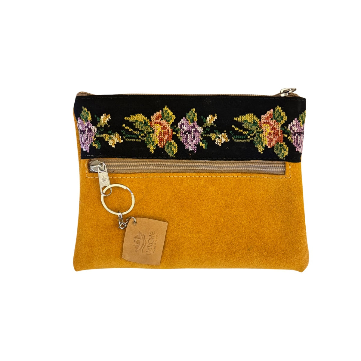 Suede Purse w/Embroidery (8.25"x6.25")- Ochre