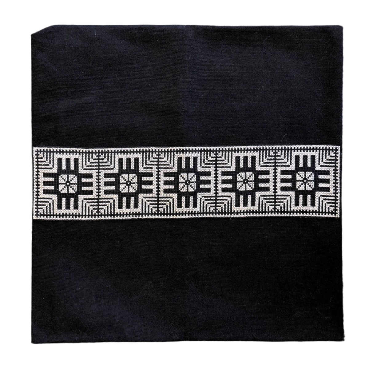 Star Embroidered Pillow Cover - Black