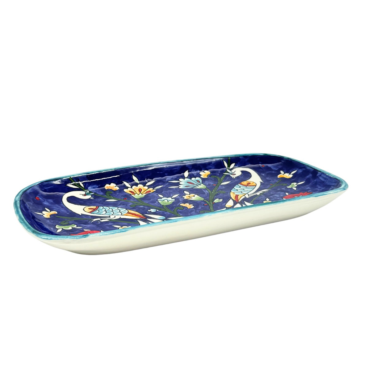 Ceramic Rectangular Serving Plate (13”) - Peacocks