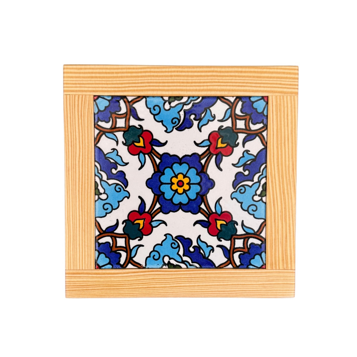 Ceramic and Wood Trivet - Blue Iznik