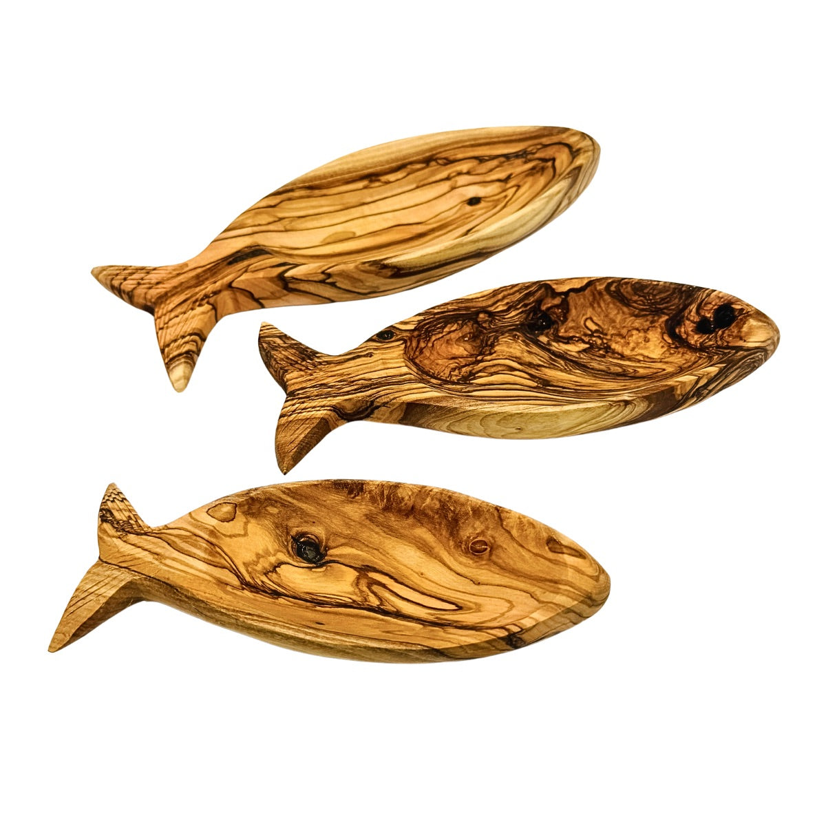 Olive Wood Fish-Shaped Plates (Set of 3)