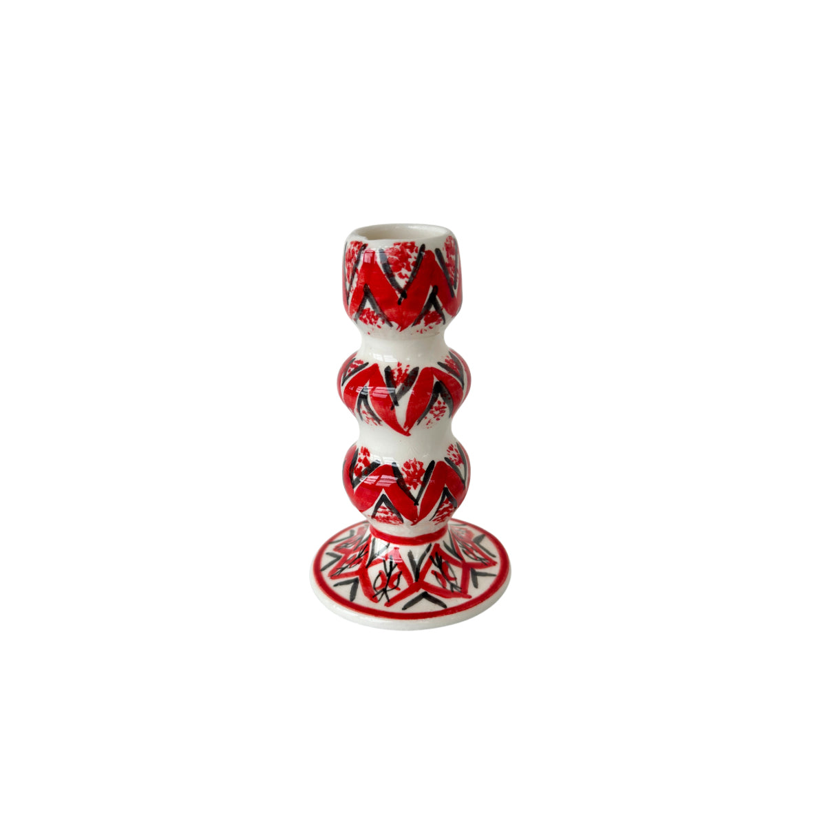 Ceramic Candle Holder - Red Arabesque