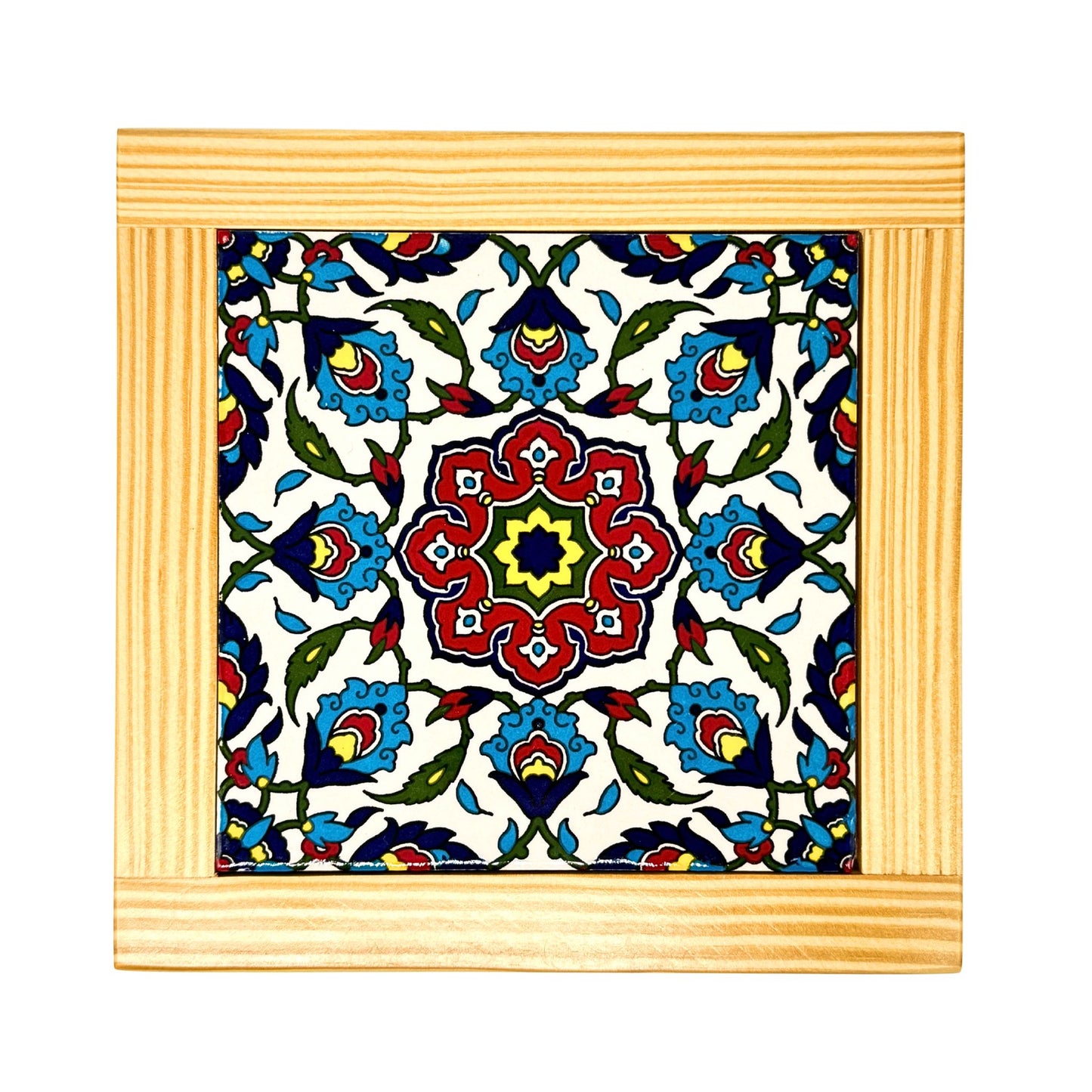 Ceramic Tile & Wood Trivet - Iznik