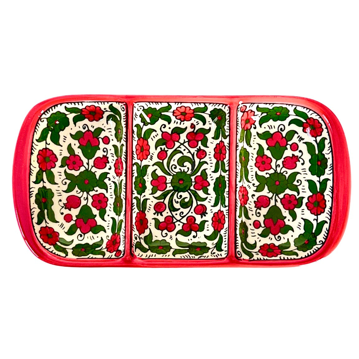 Tri-Split Serving Dish (10”) - Red & Green