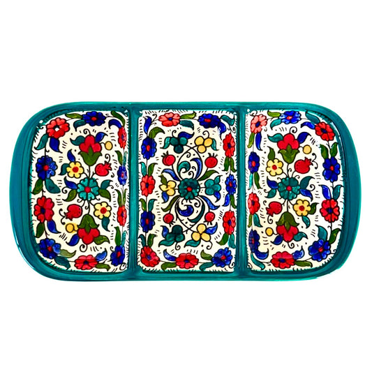 Tri-Split Serving Dish (10”) - Multicolor Teal