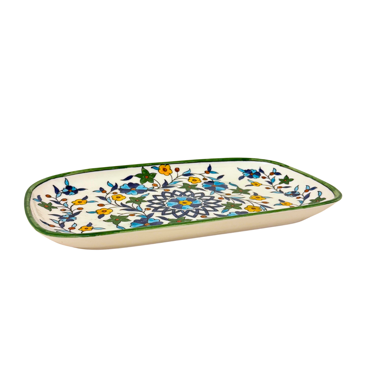 Ceramic Rectangular Plate (13”) - Floral, White