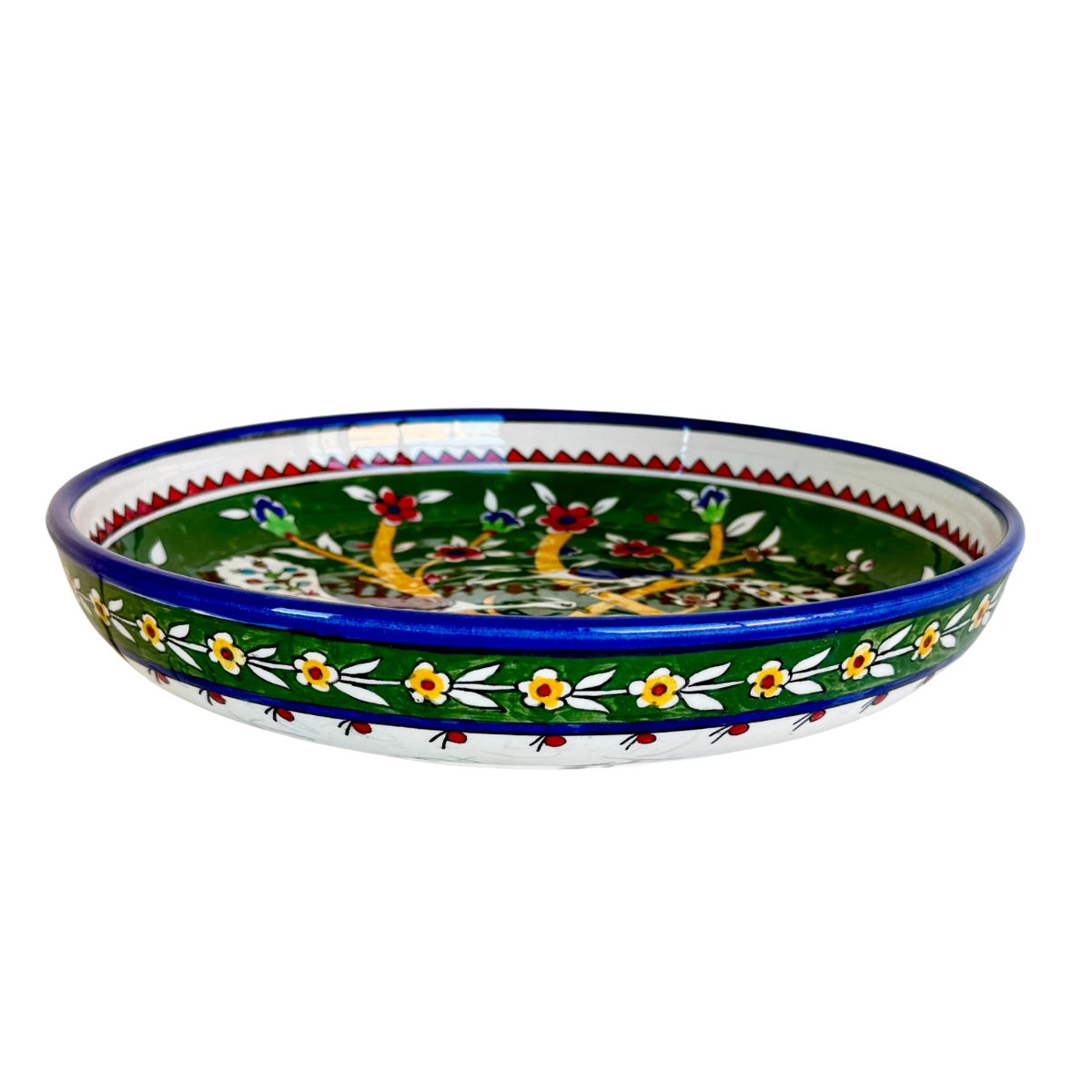 Ceramic Shallow Serving Bowl (11”) - Tree Birds, Green