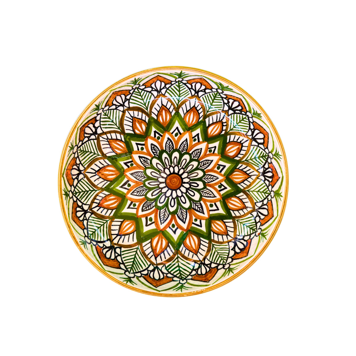Ceramic Shallow Bowl (9") - Green Zig Zag