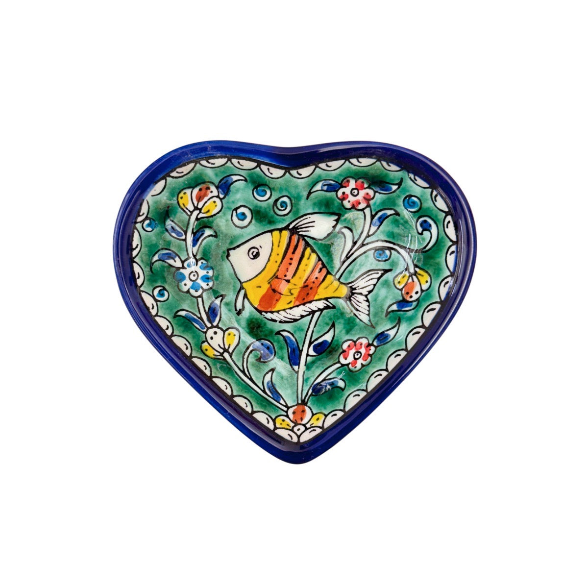 Ceramic Heart Dish (5") - Green Fish