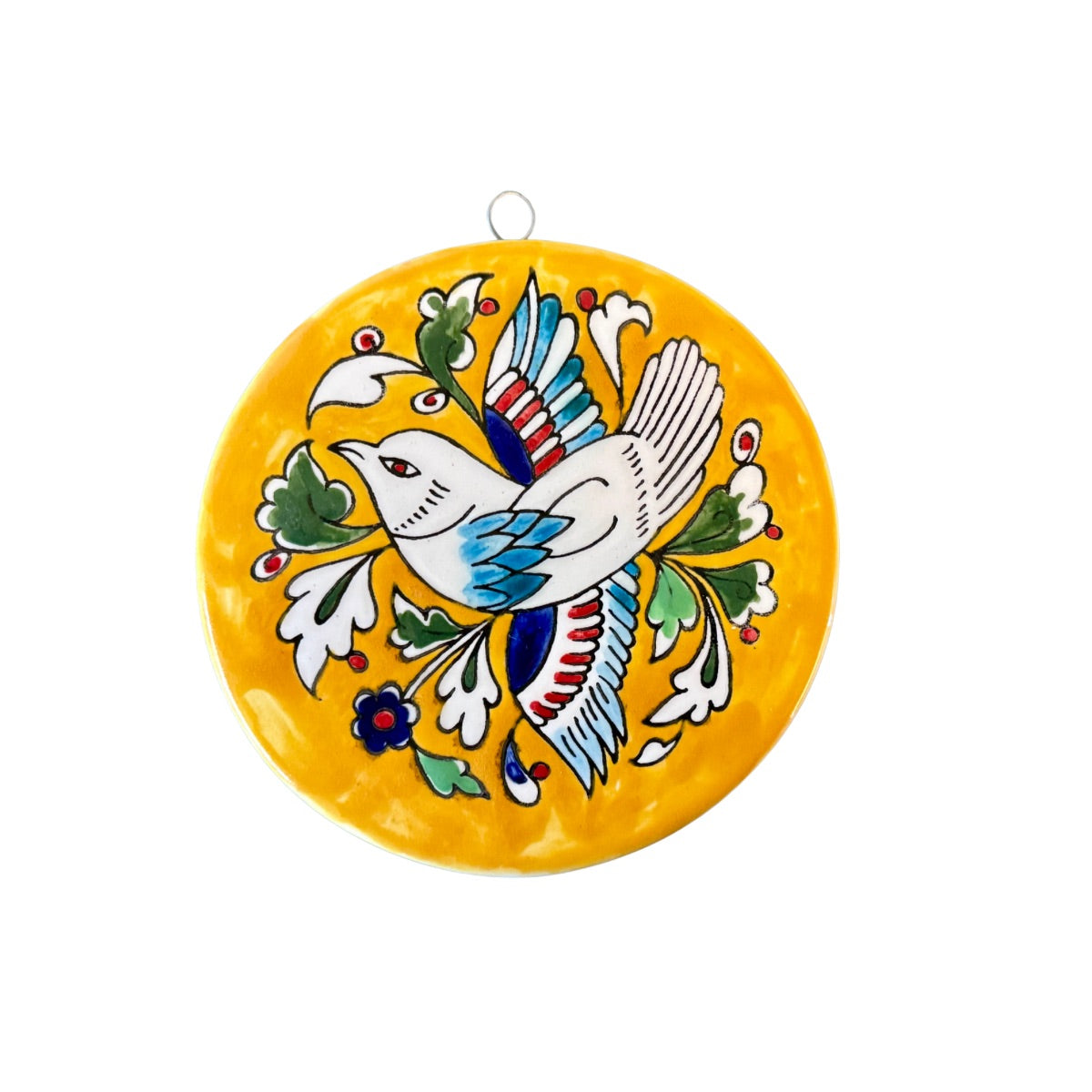 Ceramic Round Tile - Bird, Yellow