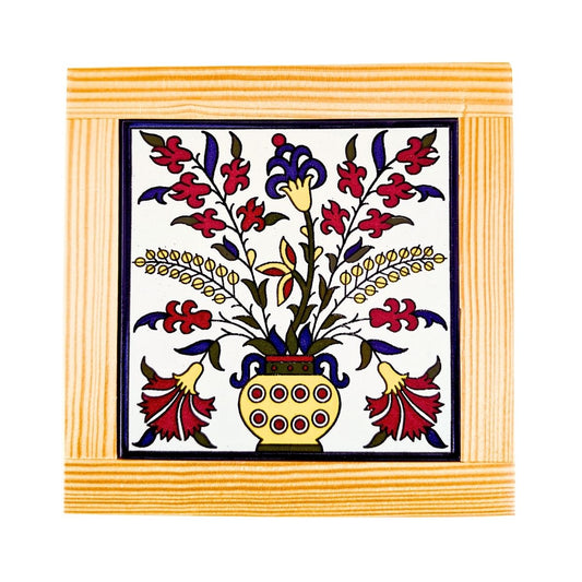 Ceramic Tile & Wood Trivet - Yellow Flower Pot