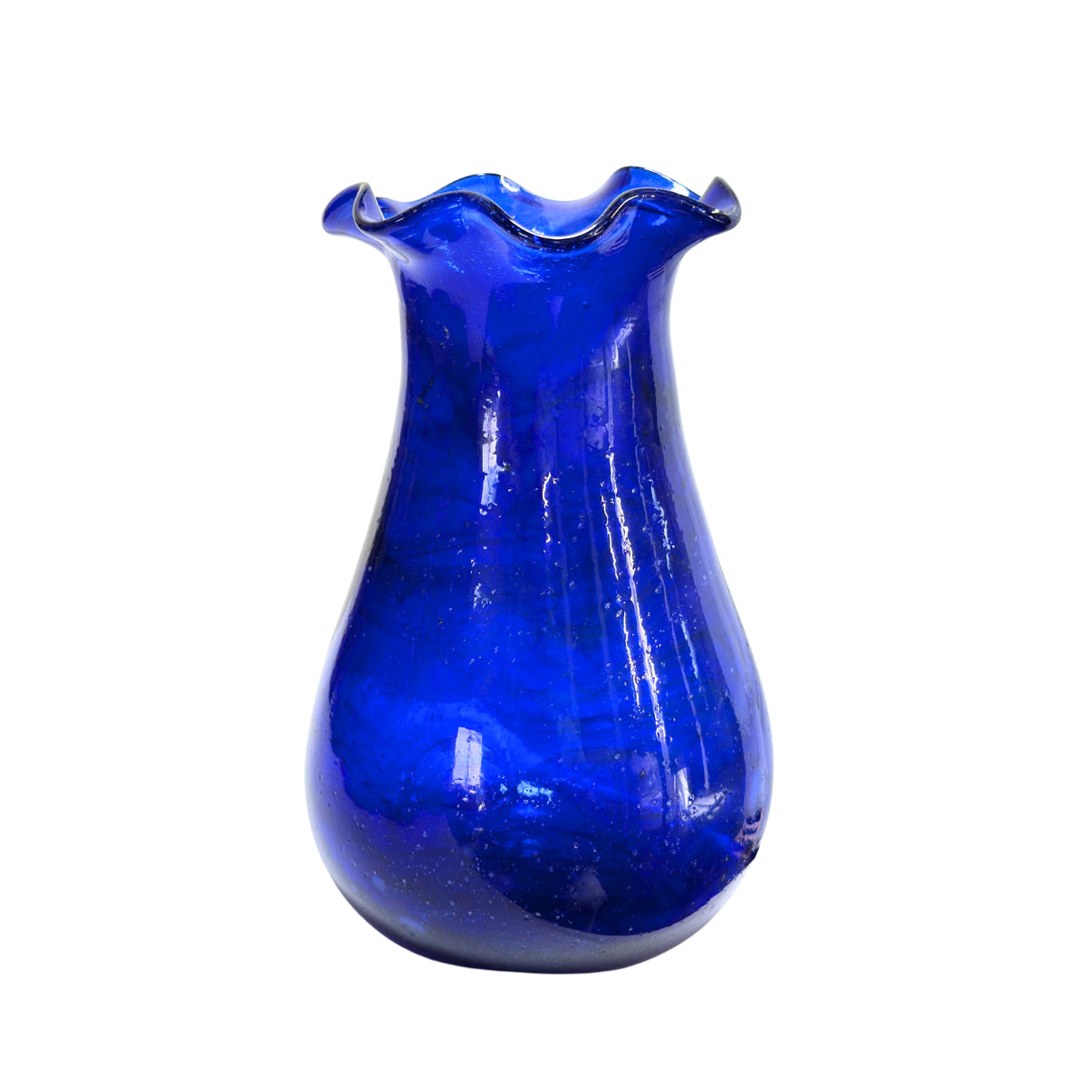 Glass Fluted Vase (9”) - Saphire