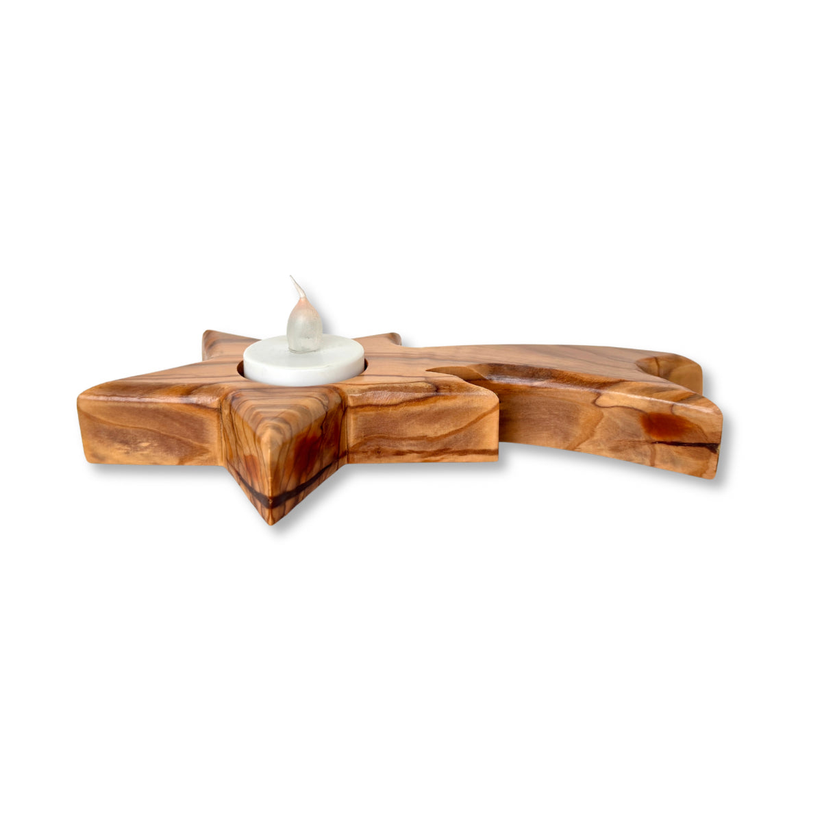 Olive Wood Candle. Holder - Shooting Star