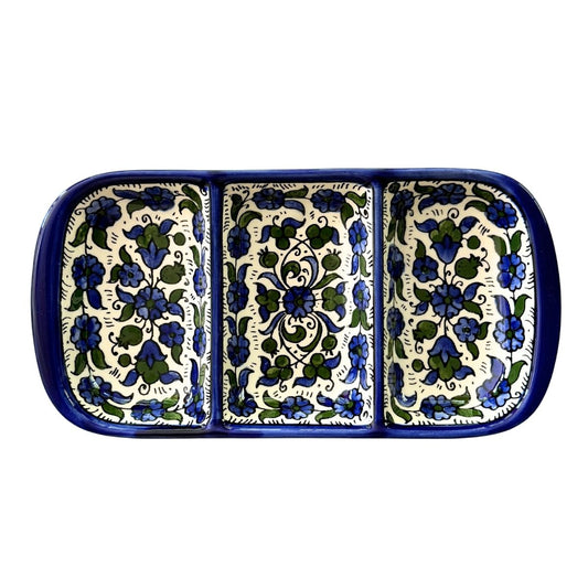 Tri-Split Serving Dish (10”) - Blue & Green