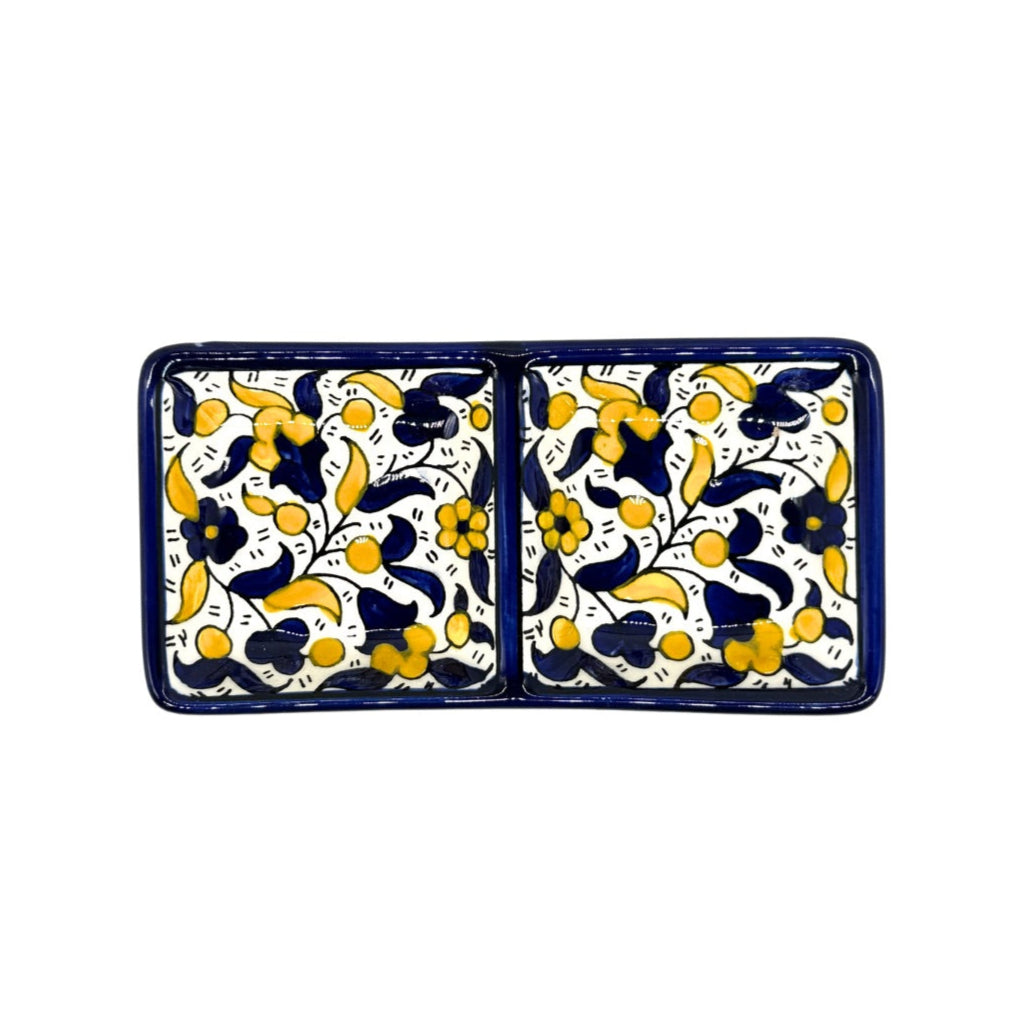 Ceramic Split Serving Dish (6”) - Blue & Yellow