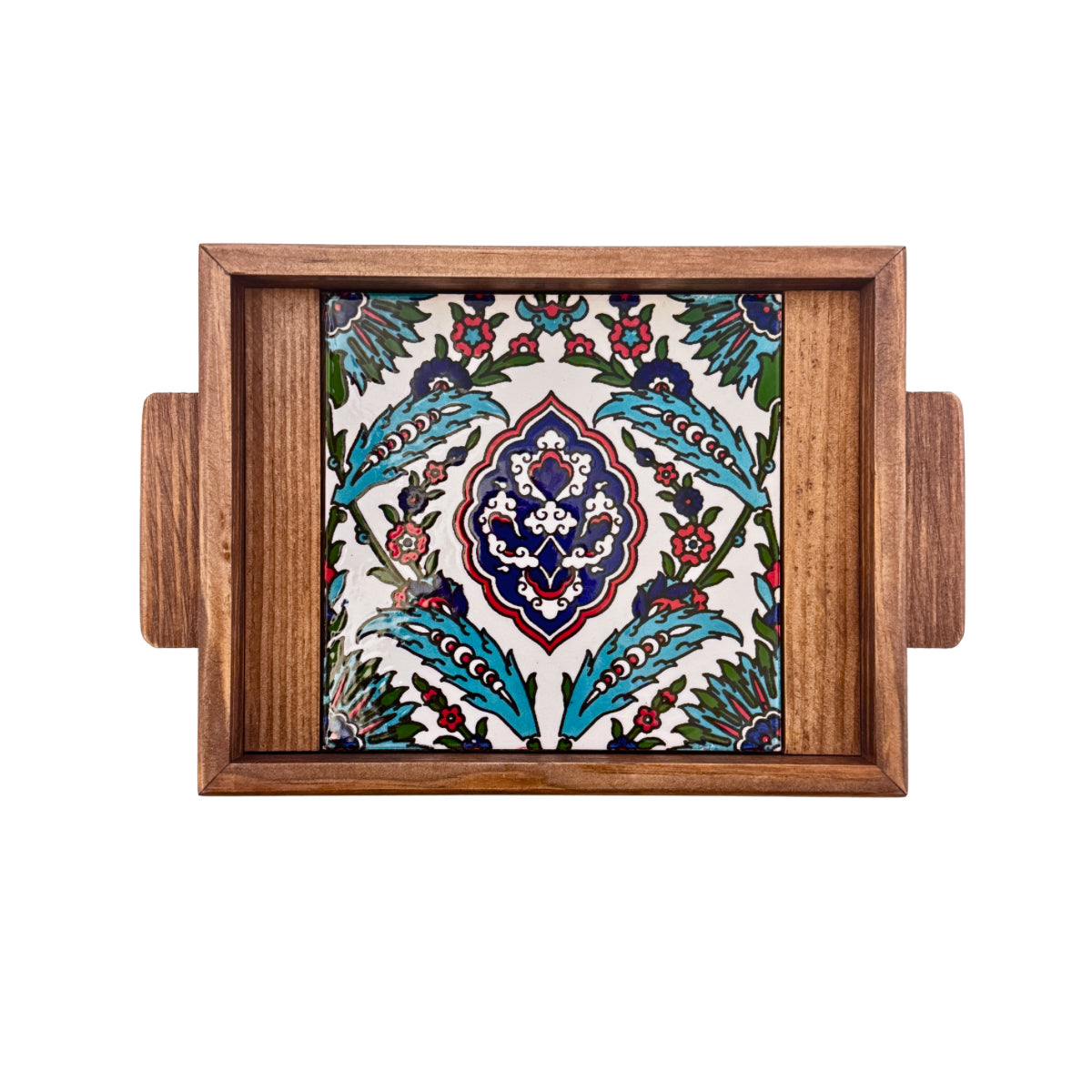 Ceramic & Wood Tray (1 Tile, Dark) - Ottoman Gardens