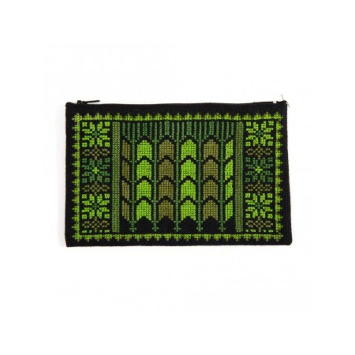 Embroidered Makeup Bag - Date Palm, Green