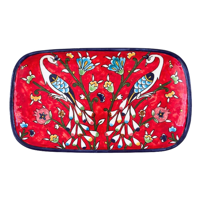 Ceramic Rectangular Plate (13”) - Peacocks