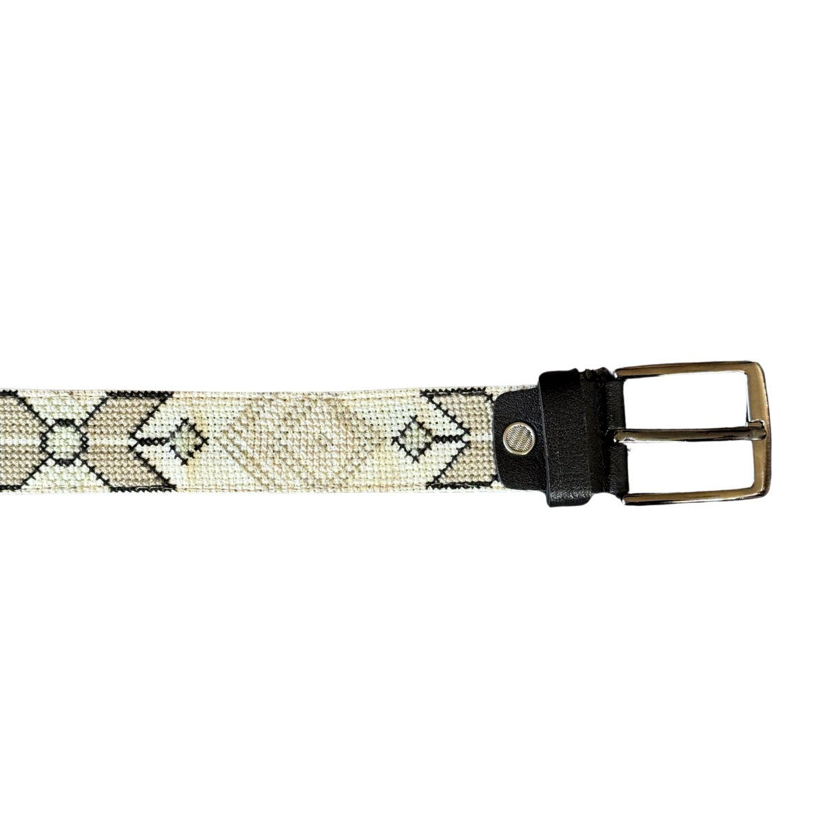 Tatreez Leather Belt (40") - Black & Cream