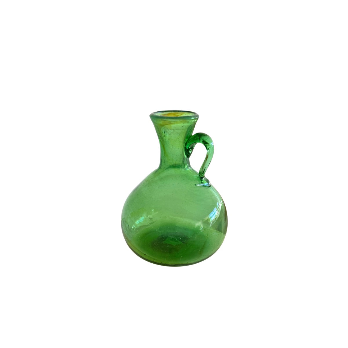 Hebron Glass Vase/Pitcher W/Handle (6”) - Emerald