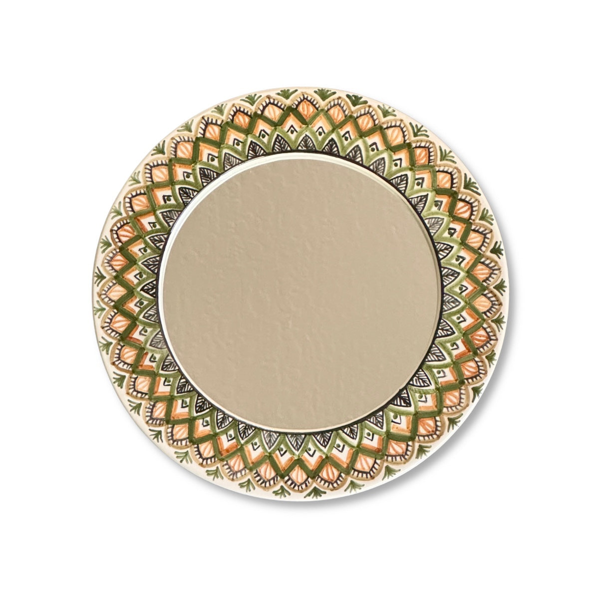 Ceramic Round Mirror - Arabesque Green