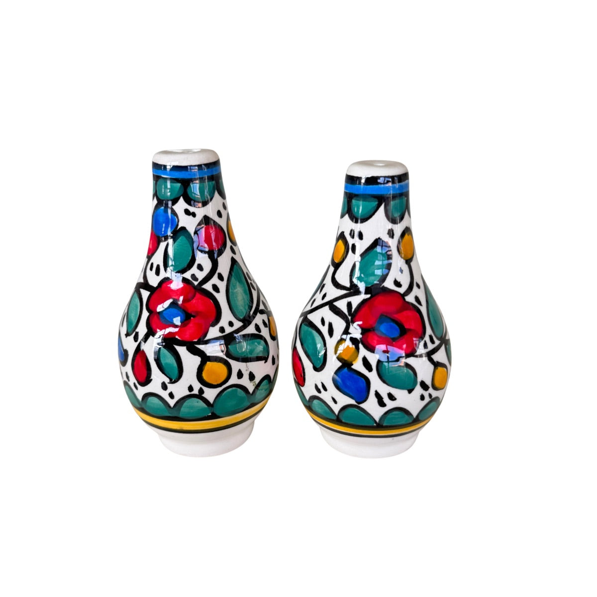 Ceramic Salt & Pepper Shakers - Teal Multi