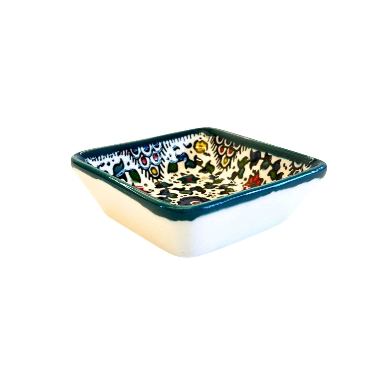 Square Soap Dish - Teal Vine, Multicolor