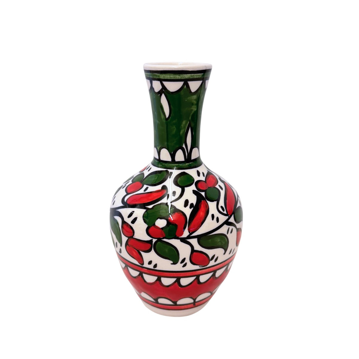 Ceramic Vase (7") - Red & Green