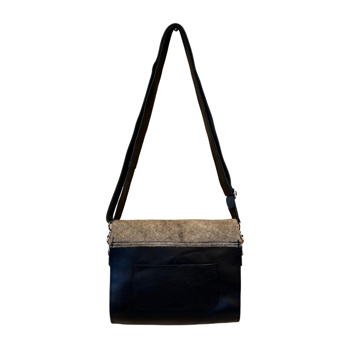Leather Purse w/Felt & Embroidery - Black