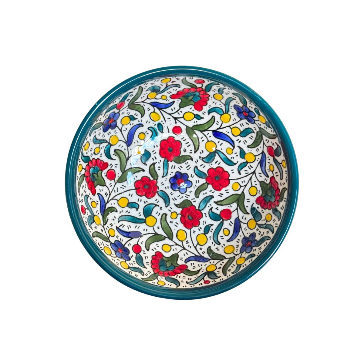Ceramic Low Round Dish (4") - Teal Multicolor