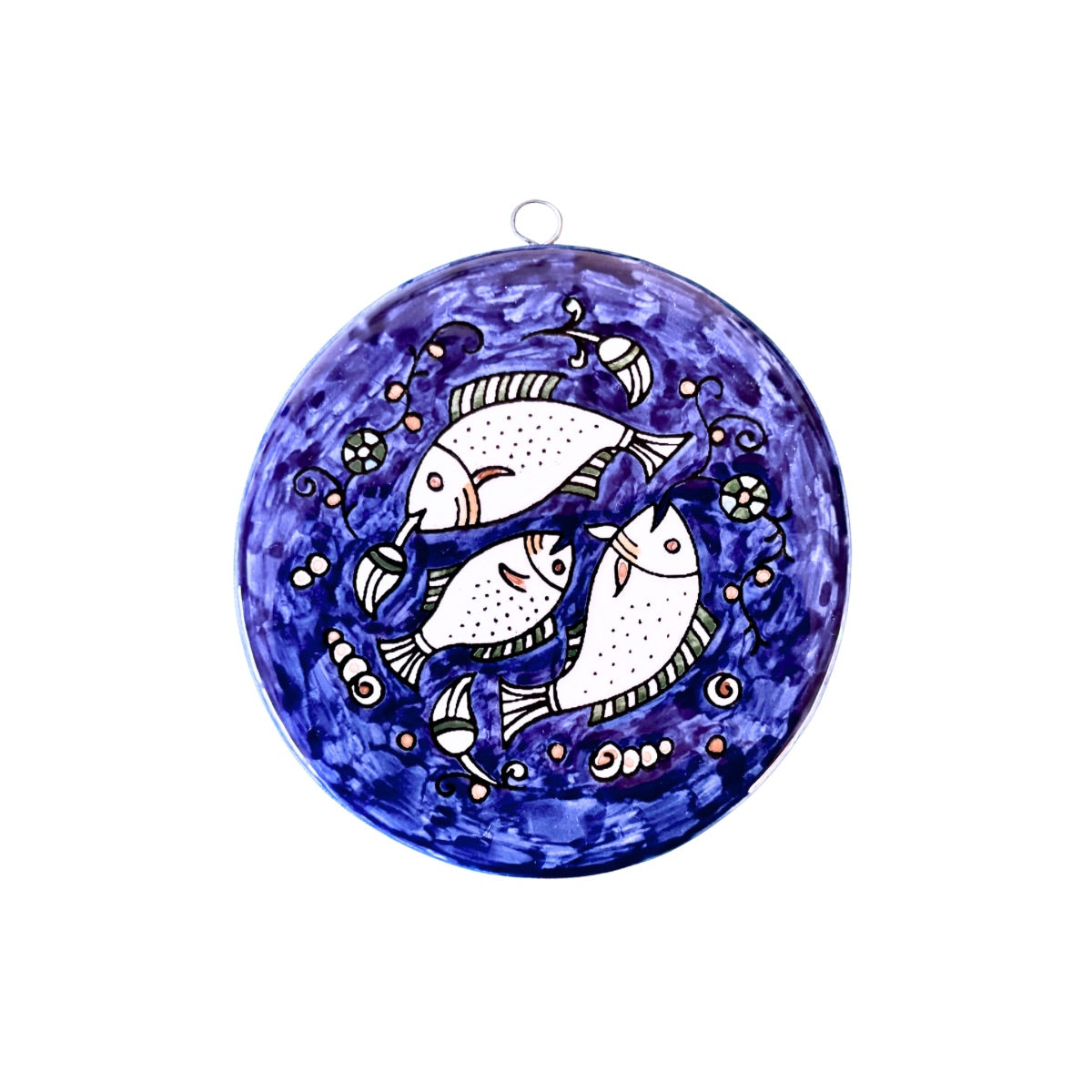 Ceramic Round Tile - Fish, Blue