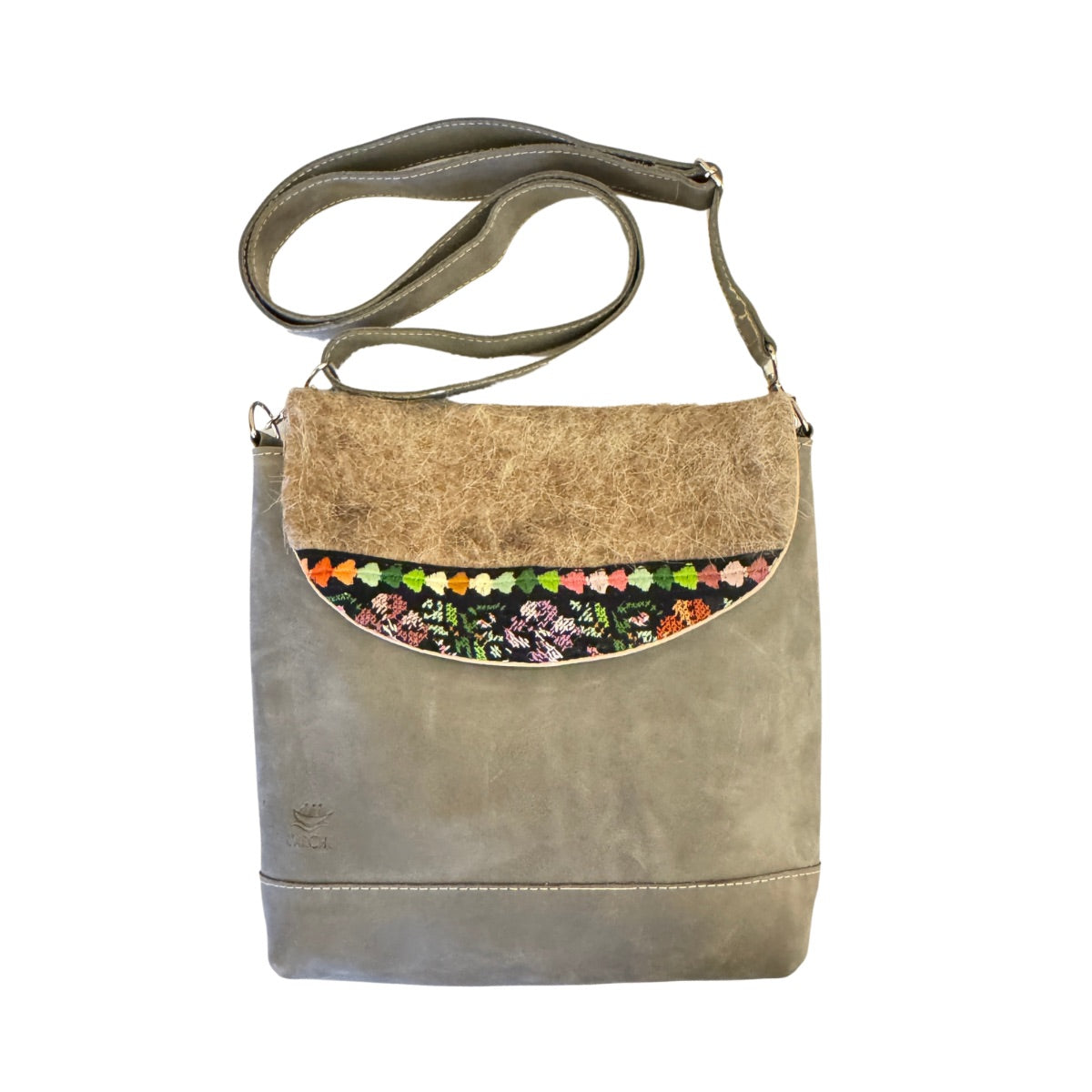 Suede Purse w/Felt & Embroidery (9”x11”)- Light Grey