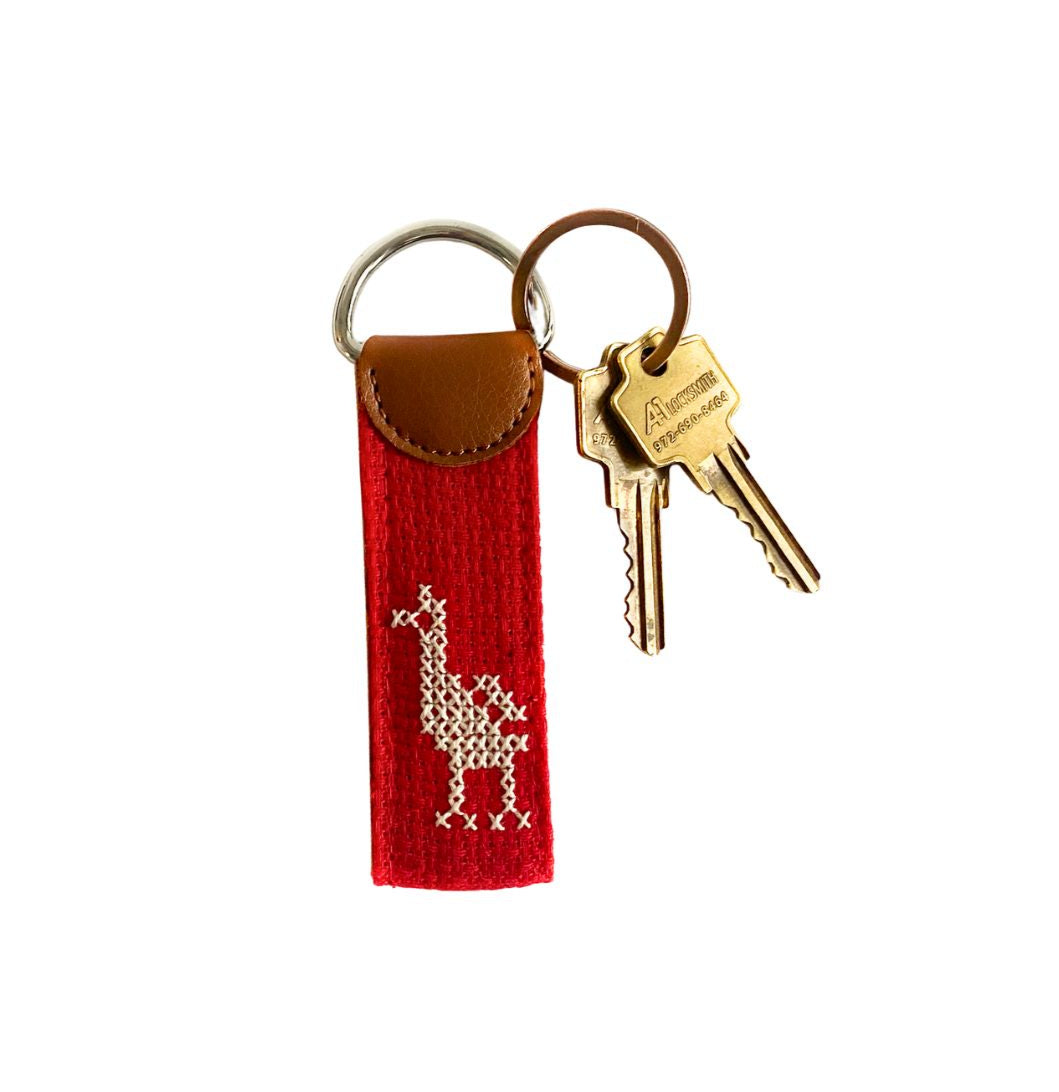 Leather Tatreez Key Fob - Red/Pigeon
