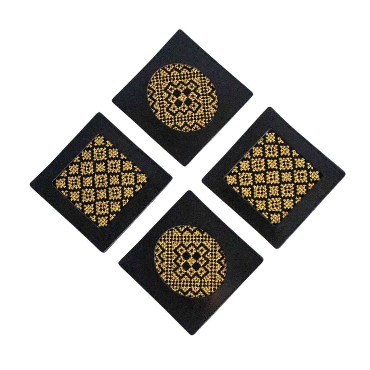 Leather Tatreez Coaster Set of 4 - Gold