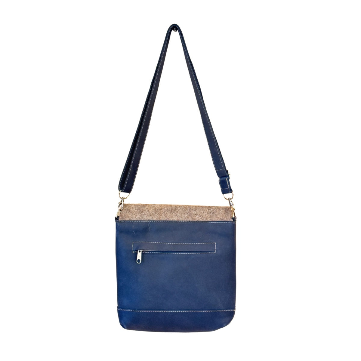 Leather Purse w/Felt & Embroidery (9”x11”)- Dark Blue