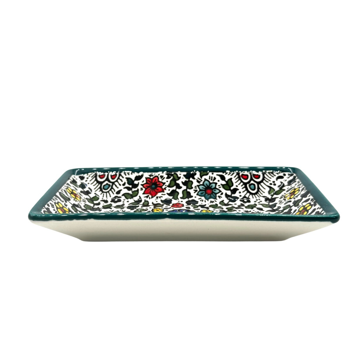 Ceramic Rectangular Dish (7”) - Teal Vine