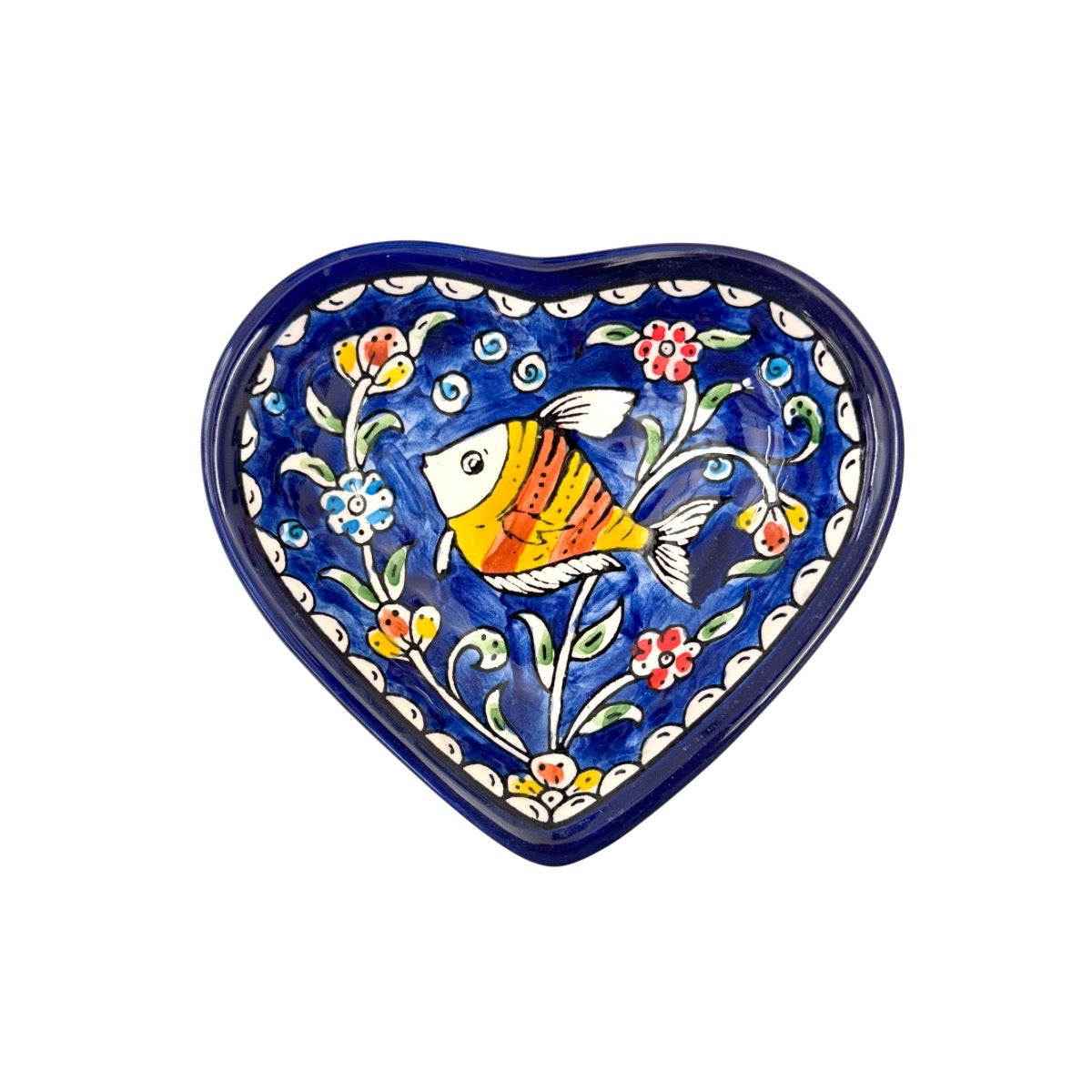 Ceramic Heart Dish (5") - Blue Fish