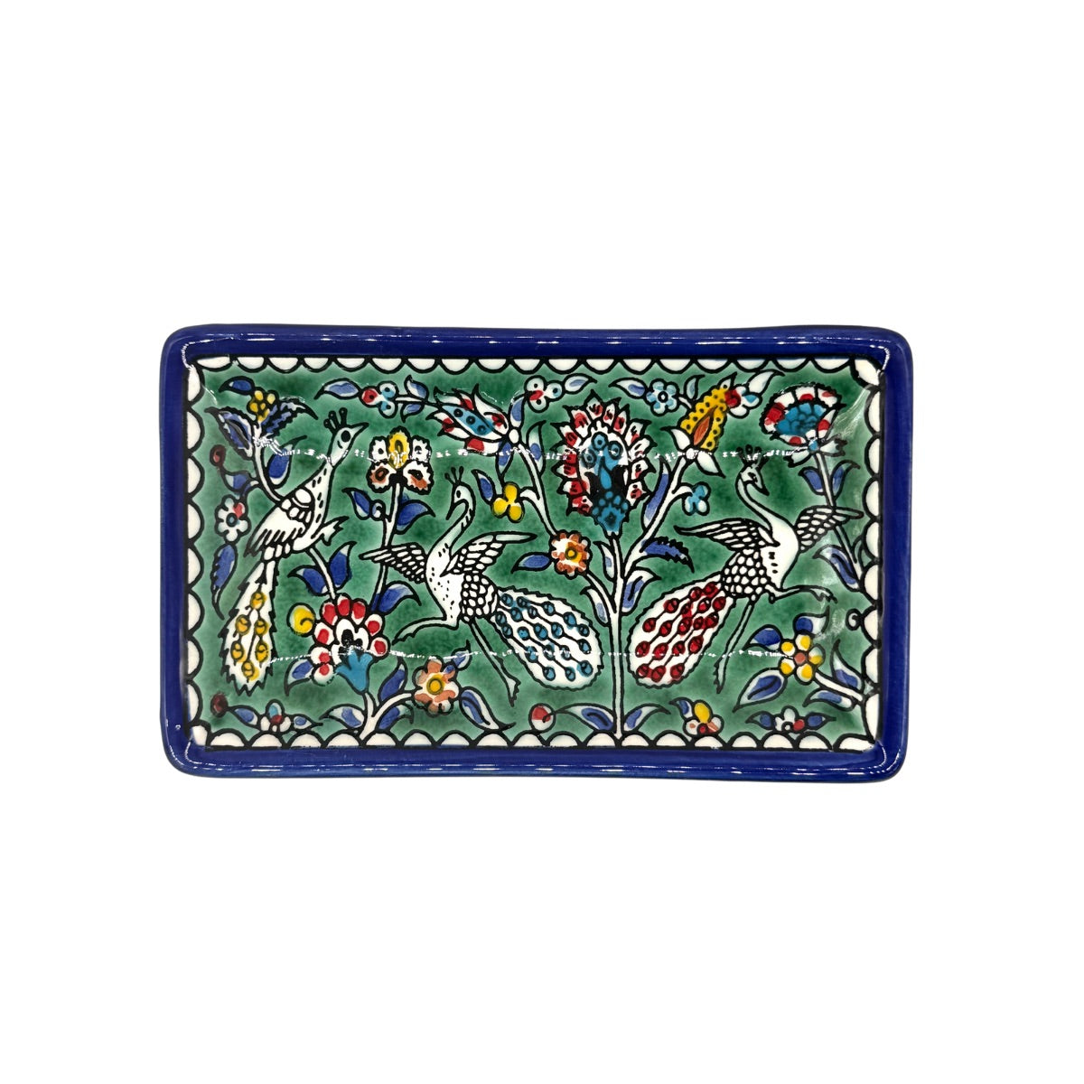 Ceramic Rectangular Dish (7”) - Green Peacock