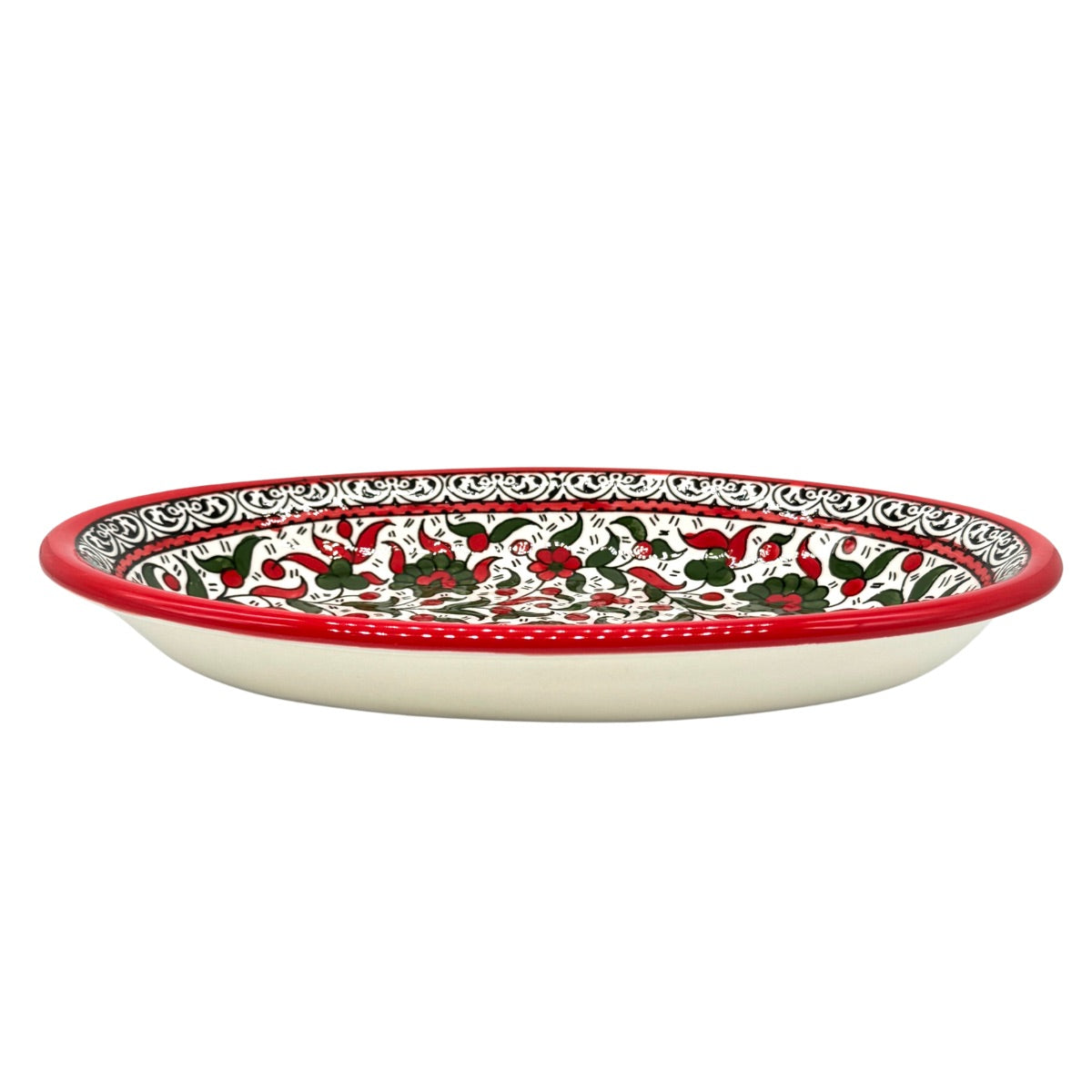 Ceramic Oval Dish (12”) - Red & Green Classic