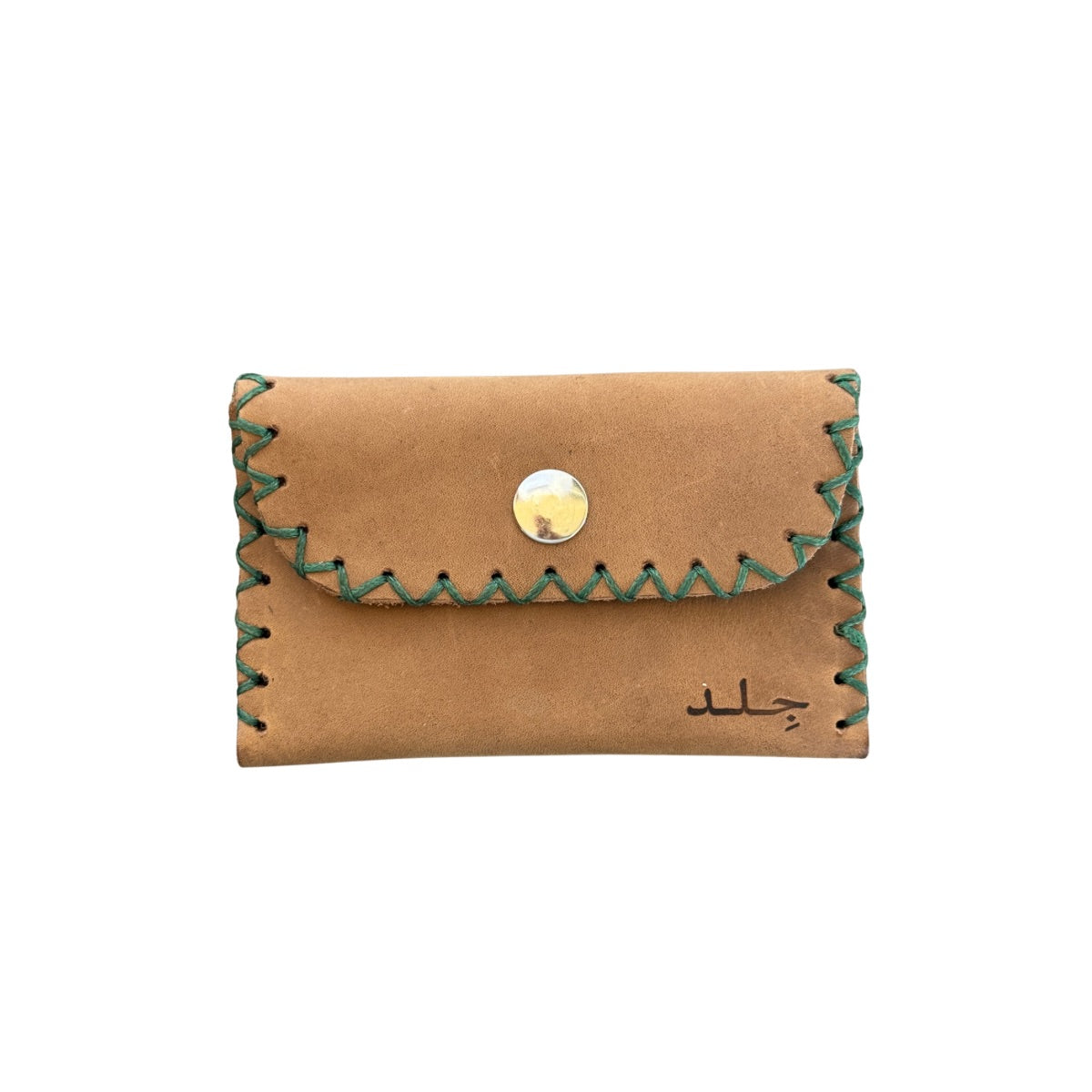 Leather ID Wallet w/Snap - Taupe w/Green