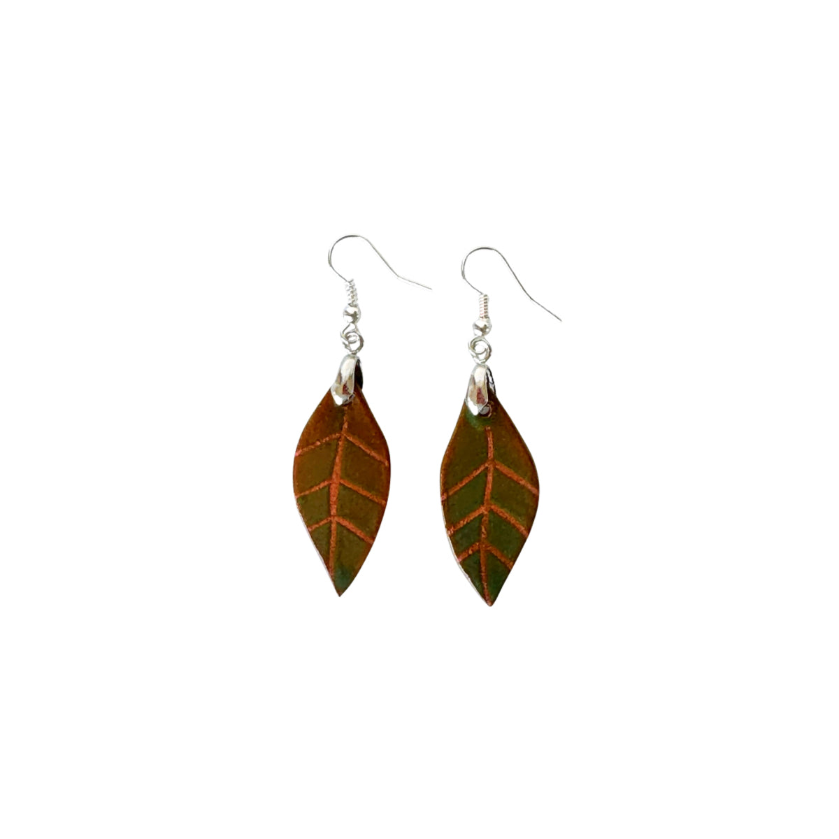 Ceramic Leaf Earrings - Dark Green