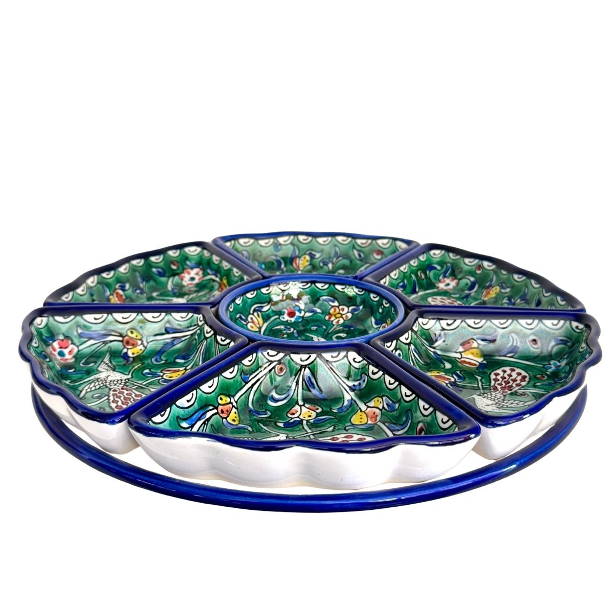 Ceramic Sectional Serving DIsh (13”) - Peacock, Green