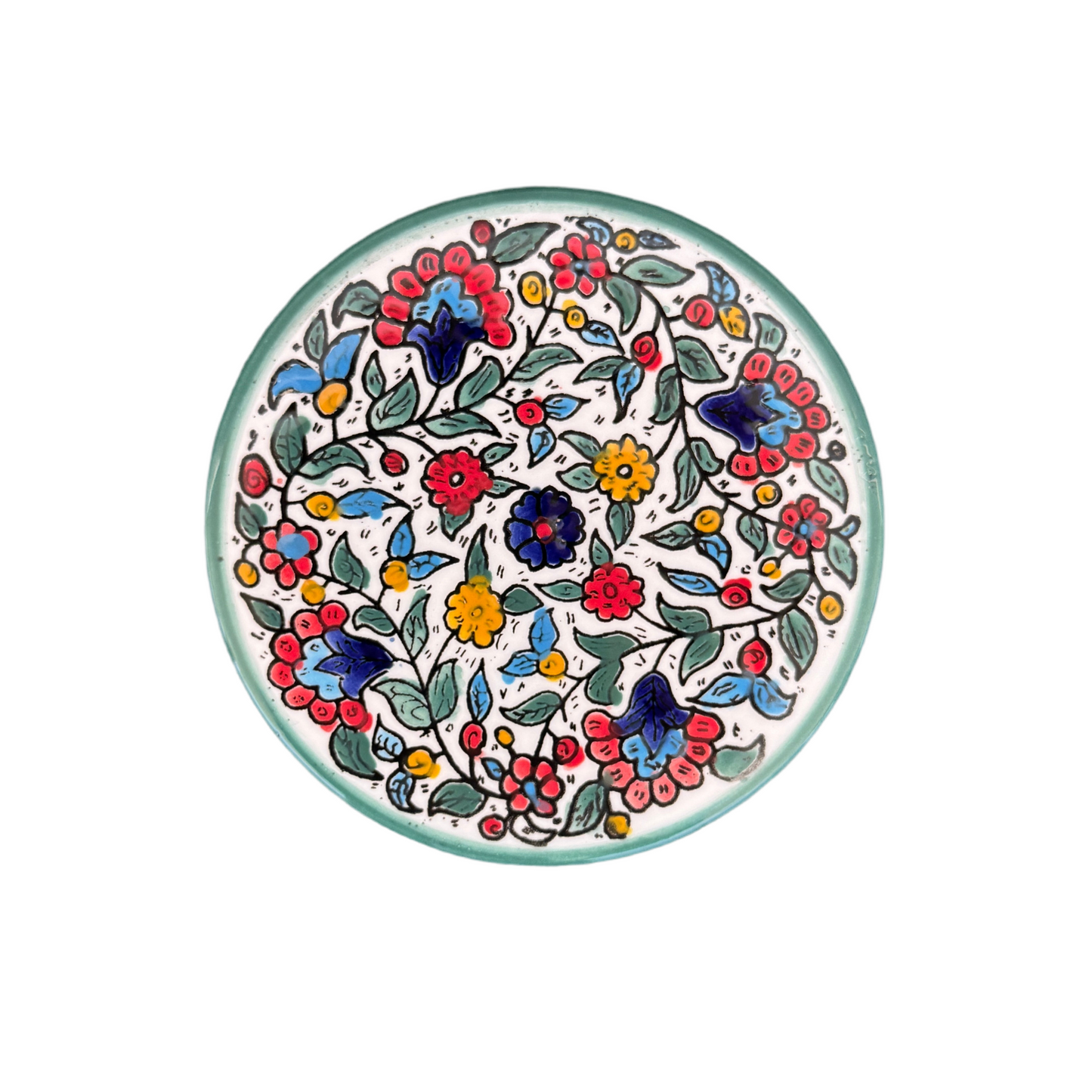 Ceramic Round Plate (5”) - Teal Multicolor