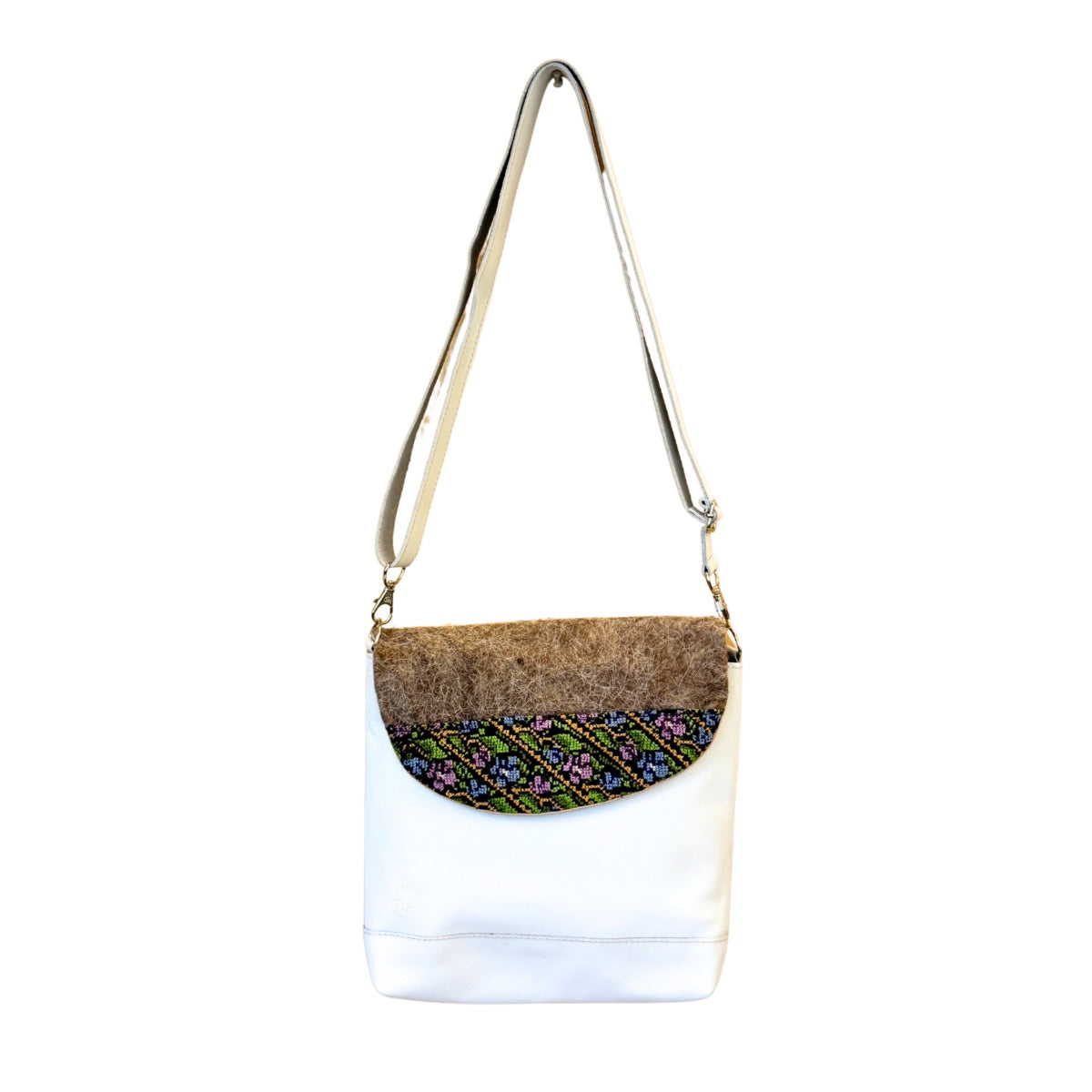 Leather Purse w/Felt & Embroidery (9”x11”)- White