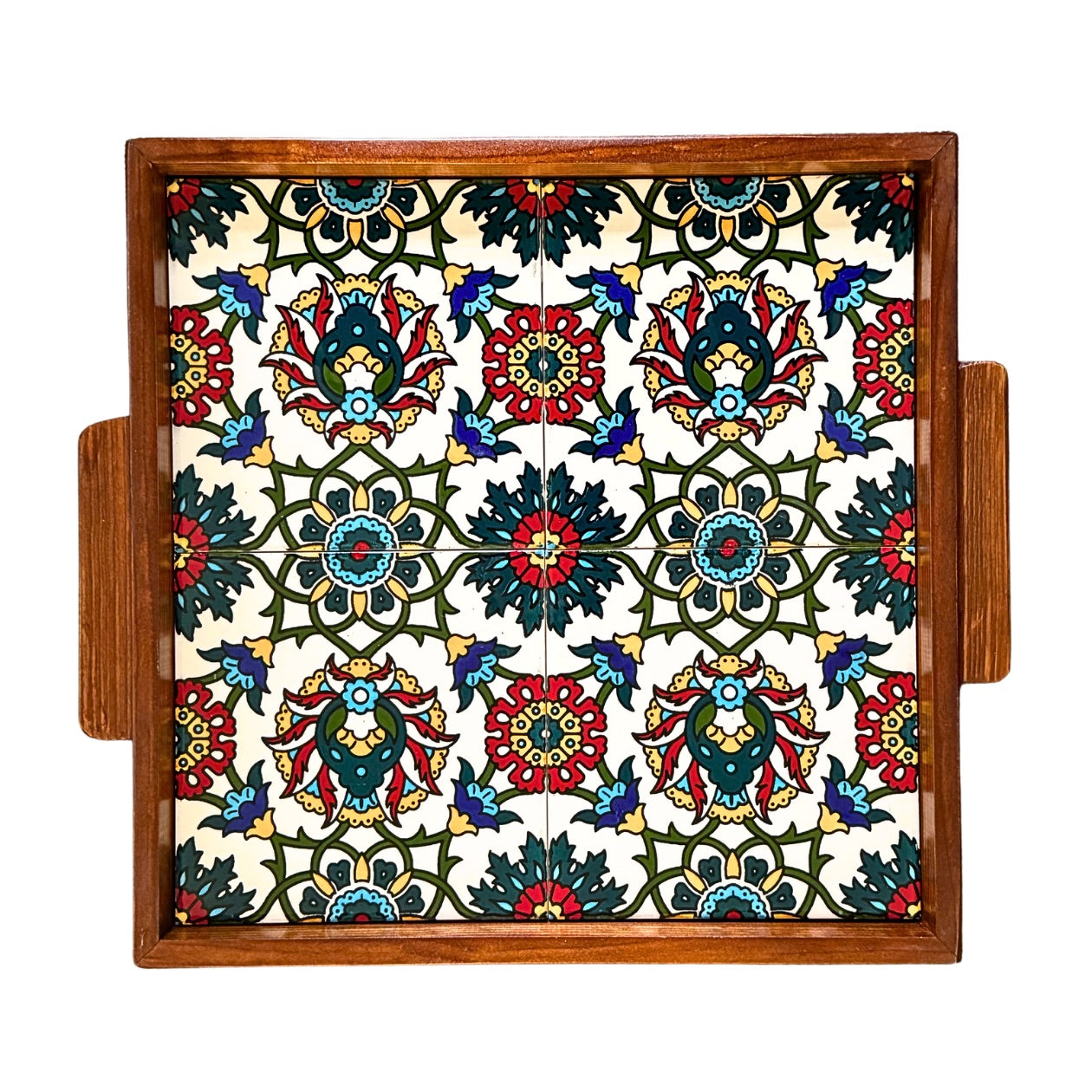 Ceramic & Wood Serving Tray - Golden Thistle
