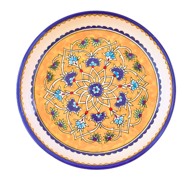 Ceramic Shallow Serving Bowl (11”) - Yellow Geo